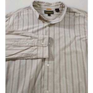 Timberland Stripe Shirt Men's XXL Tan Black Regular Fit Button Down Outdoors